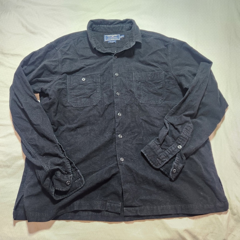 VINTAGE Polo Sport Ralph Lauren Men Button Up Shirt 2XL Black Western Y2K